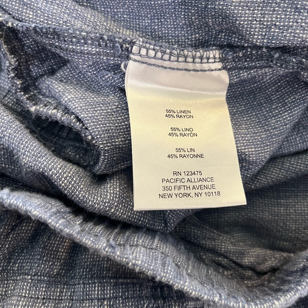 ELLEN TRACY BLUE CHAMBRAY STYLE LINEN BLEND DRAWSTRING WAIST JOGGER PANT - Picture 12 of 12